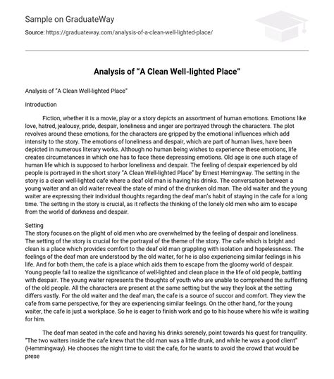 ⇉Analysis of “A Clean Well-lighted Place” Essay Example | GraduateWay