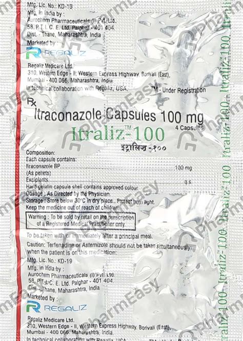 Itraliz 100 MG Capsule (4): Uses, Side Effects, Price & Dosage | PharmEasy