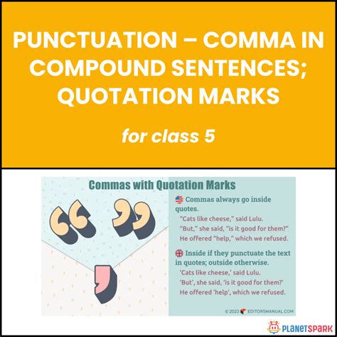 Class 5 English Worksheet on Comma and Quotation | PlanetSpark