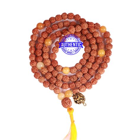 Yellow Aventurine + Rudraksha Mala with Lion accessory - 1 – Rudra and Sons