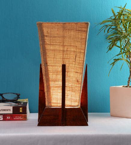 Pyramid Beige Jute Shade Lamp with Wood Base – Decors Mantra