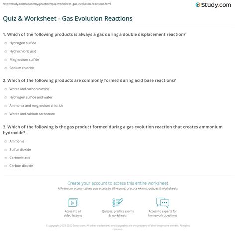 Quiz & Worksheet - Gas Evolution Reactions | Study.com