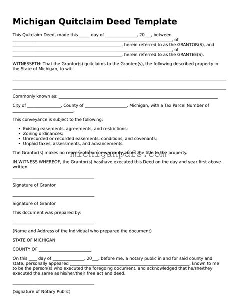 Printable Michigan Quitclaim Deed Template • Michigan PDF Forms