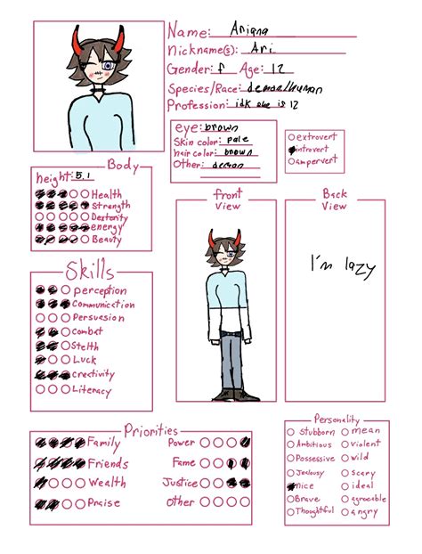Character Sheet Of My Oc Ari - Notability Gallery