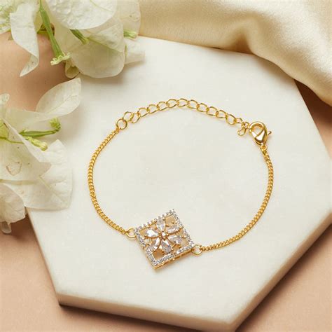 Shimmering Floret CZ Gold Plated Mangalsutra Bracelet – VOYLLA