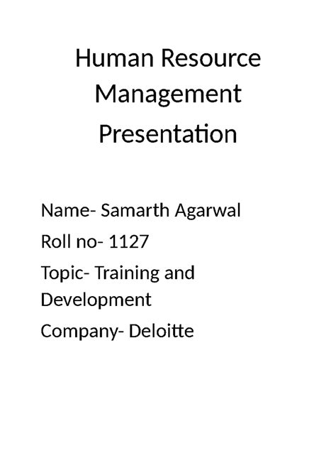 HRM Presentation Deloitte - Human Resource Management Presentation Name ...