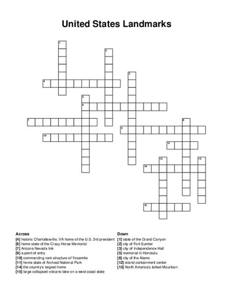 United States Landmarks Crossword Puzzle