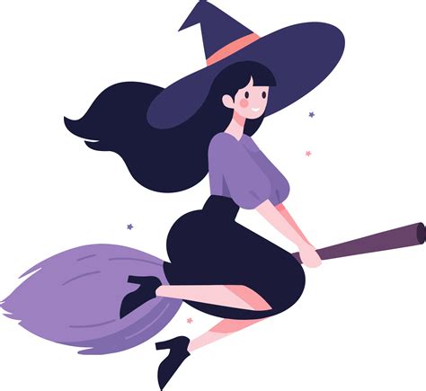 Hand Drawn a witch riding a broomstick in flat style 25347642 PNG