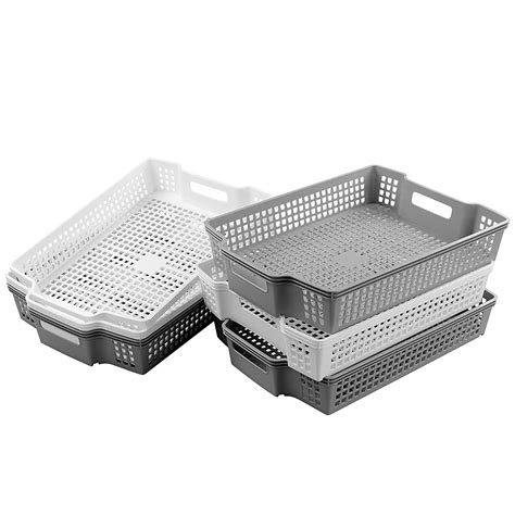 Uumitty Plastic Kitchen Stacking Storage Basket Trays, White and Grey ...