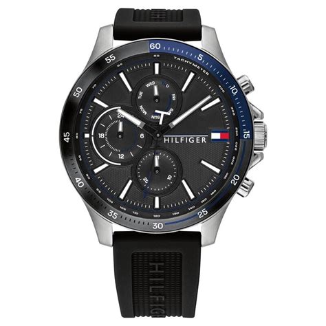 Buy Online Tommy Hilfiger Quartz Multifunction Black Dial Silicone ...
