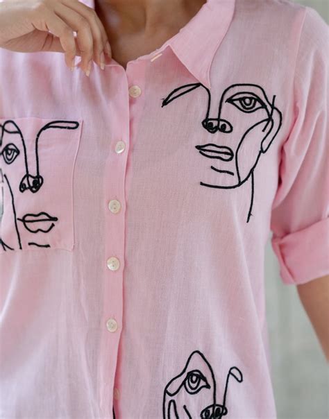Shop Pastel Pink Artsy Shirt Online - B-415-XS