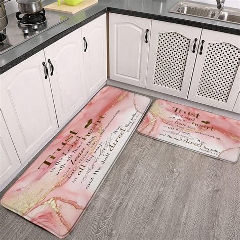 2 Pieces Kitchen Rugs Set Marble Bath Mat Inspirational Quotes Bathroom ...