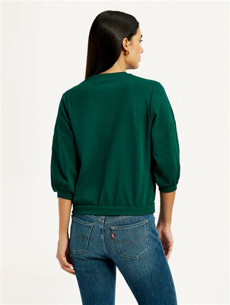 Women's Embroidered Dark Green Crew Neck Top – Levis India Store