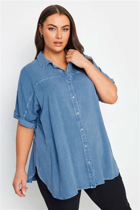 YOURS Plus Size Blue Chambray Shirt | Yours Clothing