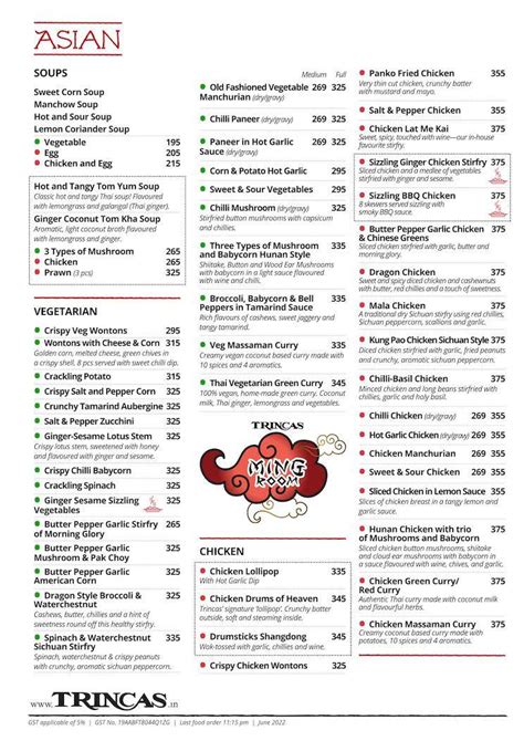 Menu at Trincas Restaurant & Bar, Kolkata