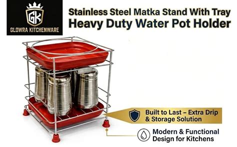 GLOWRA KITCHENWARE Stainless Steel Matka Stand With Tray Heavy Duty ...
