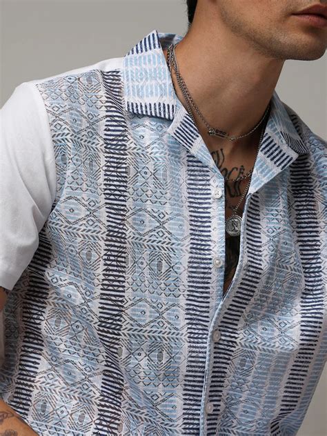 ₹899 | Campus Sutra men's Sky Blue & Midnight Black Fish Eye Ethnic ...