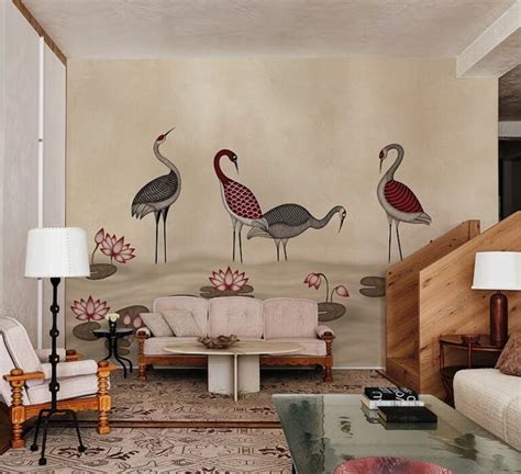 Pakhi, Serene Graceful Cranes in a Lotus Pond Wallpaper Mural ...
