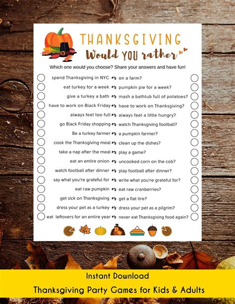 Thanksgiving Would You Rather Game, Fun Friendsgiving Party Games, Kids ...
