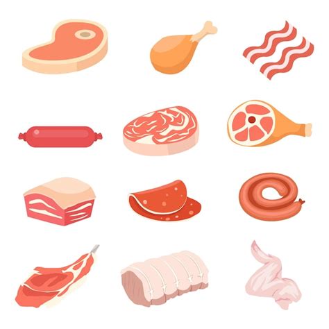 Een collectie van verschillende soorten vlees met mooie kleuren ...