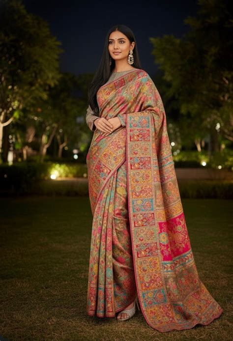 Craftique Kashmir Designer Saree and Blouse Set | Premium Cotton Self