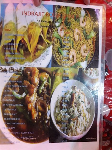Menu at Indrajit Roll Corner, India