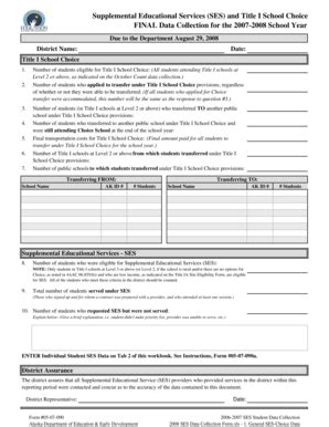 Fillable Online educ state ak 2008 SES Data Collection Form - Alaska ...