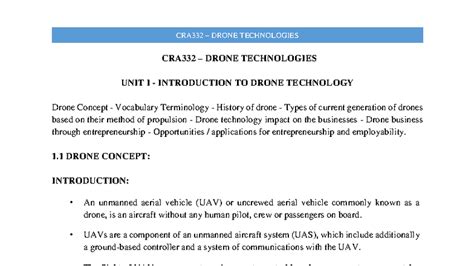 CRA332 Drone Technologies Unit 1: Introduction & Key Concepts - Studocu