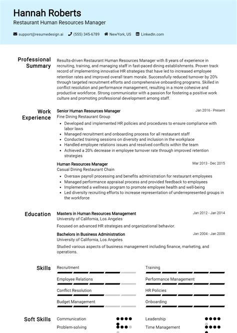 16 Restaurant Human Resources Manager Resume Examples And Templates for ...