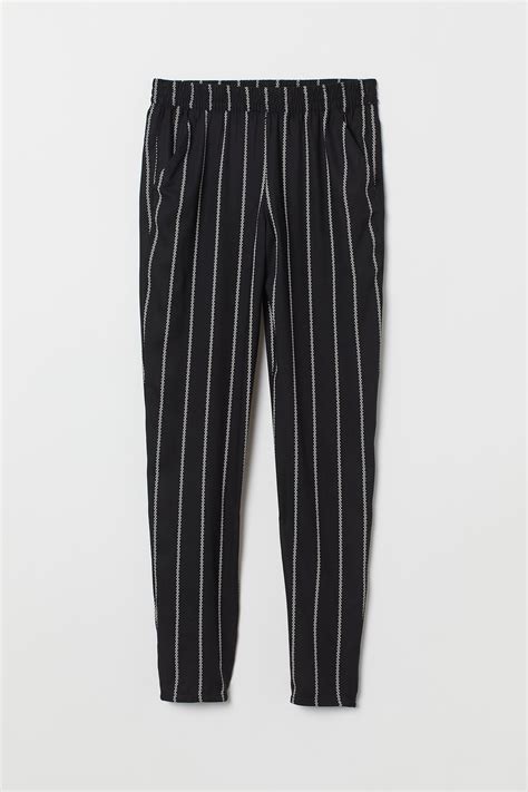 Pull-on trousers - Black/White striped - Ladies | H&M IN
