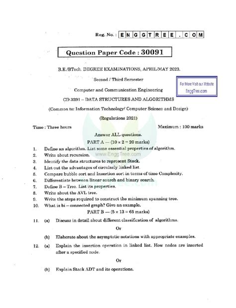 ENGG 30091 Degree Exam QP: Data Structures & Algorithms 2023 - Studocu