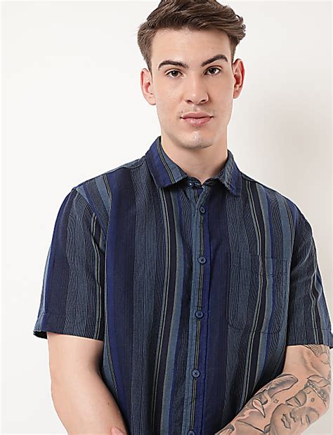 Buy Linen Mix Striped Spread Collar Shirt at Marks & Spencer