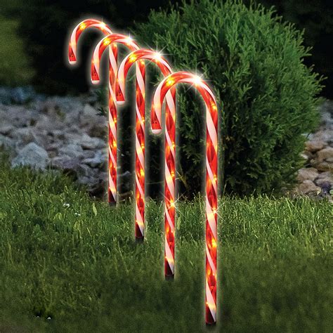 Almineez Christmas Set of 4 Candy Cane Red & White Light Up 50cm Stakes ...