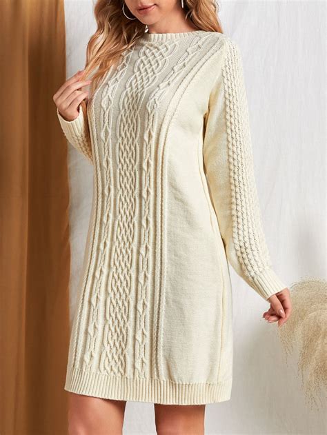 Raglan Sleeve Cable Knit Sweater Dress