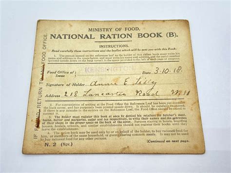 WW1 British Home Front 1918 Kensington Ministry Of Food Ration Book