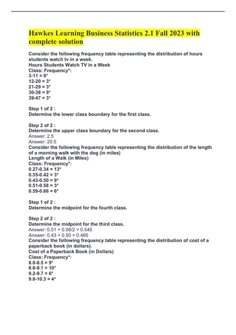 Hawkes Learning Business Statistics 2.1 Fall 2023 with complete ...