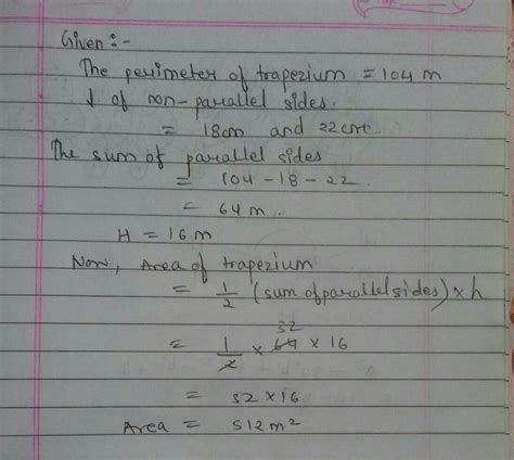 the perimeter of a trapezium is 104 need its non parallel sides are 18 ...