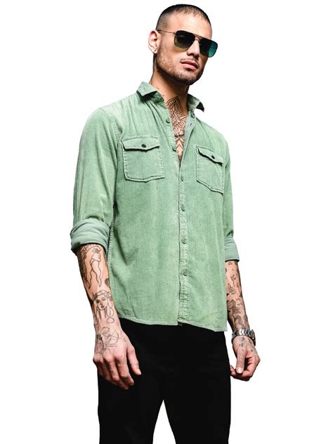 Buy Solid Green Corduroy Shirt For Men Online At Great Price