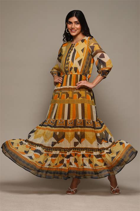 Black Cotton Blend Tiered Printed Dress