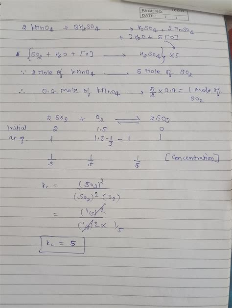 In a study of equilibrium 2s0,(9)+0,(g)280,(g sattng wth 2 mole so, and ...