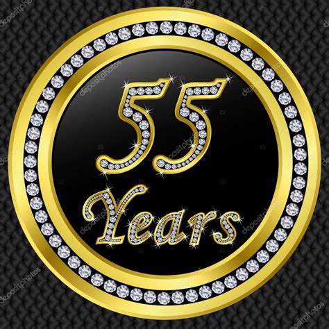55 years anniversary, happy birthday golden icon with diamonds, vector ...