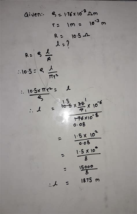 Resistivity of copper is 1.76 10 minus 8 ohm metre radius of wire is 1 ...