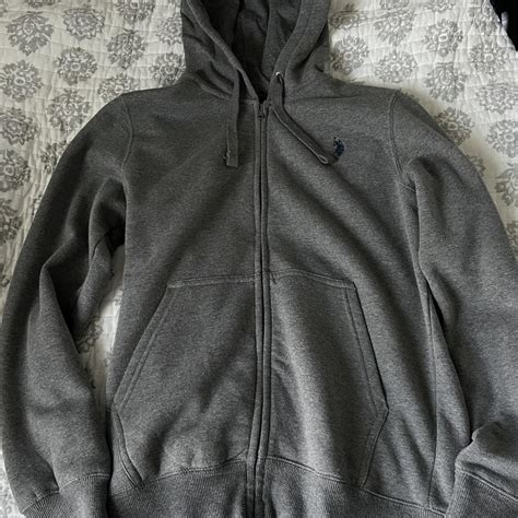 Grey U.S Polo zip-up hoodie size S Never worn Open... - Depop