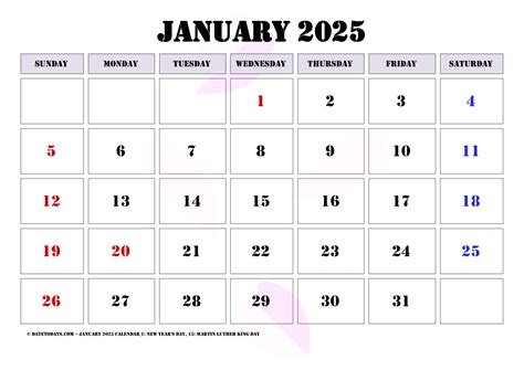 Printable January 2025 Calendar with Holidays PDF