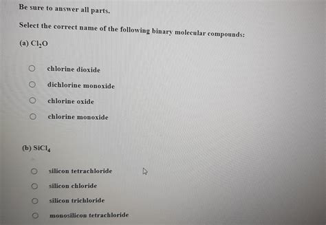 Solved Be sure to answer all parts. Select the correct name | Chegg.com