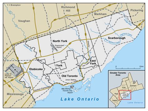 Large administrative subdivisions map of Toronto | Vidiani.com | Maps of all countries in one place