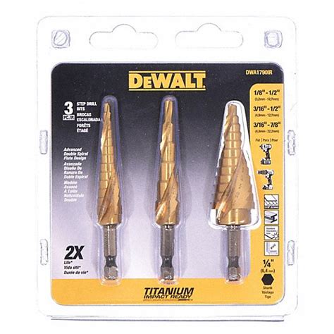 DEWALT, 3 Pc, 1/8" to 7/8", Step Drill Bit Set - 34D734|DWA1790IR ...