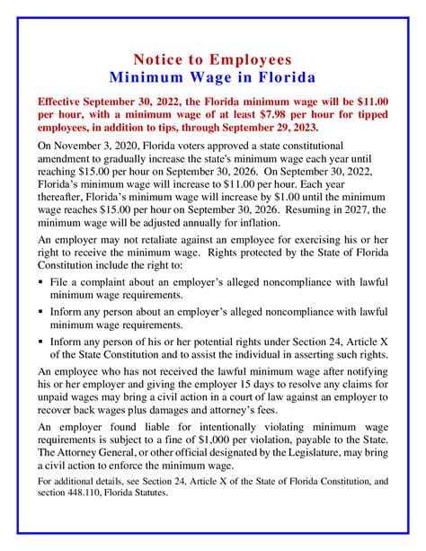 Free Florida Florida Minimum Wage Labor Law Poster 2023