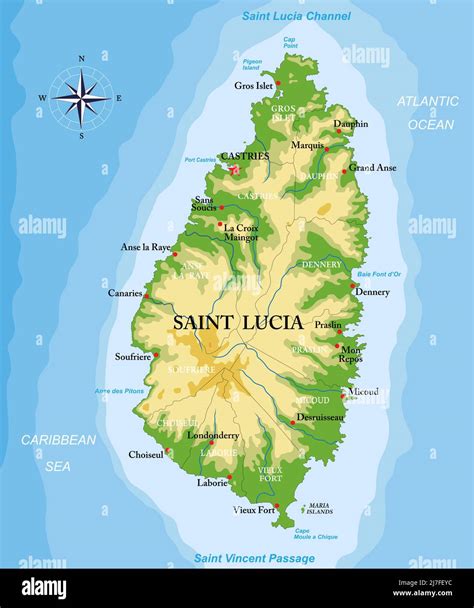 Highly detailed physical map of Saint Lucia island ,in vector format ...