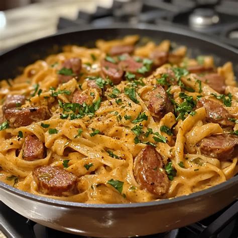Smoked Sausage Cajun Alfredo Pasta Recipe - cookzip.com
